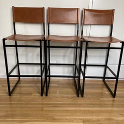 3   30”  POTTERY BARN Leather Bar Stools 