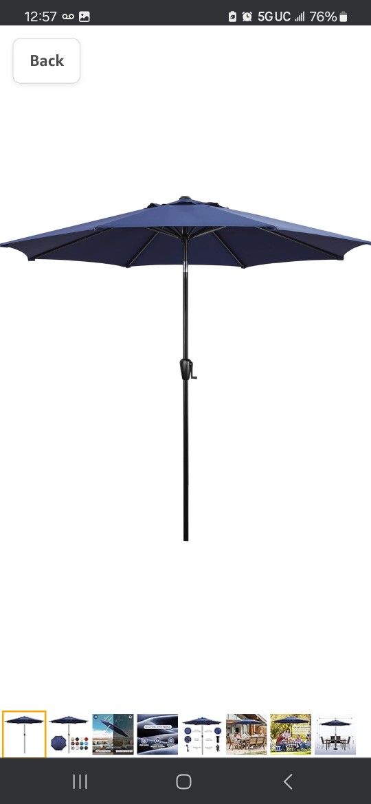 9' Round Patio Umbrella with Push-Button Tilt and Hand Crank Lift System, Outdoor Umbrella with Black Frame and Polyester Fabric for Patio, Deck, and 