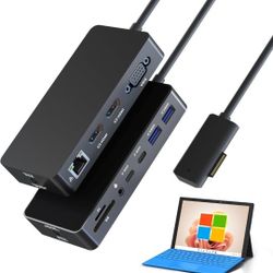 12-in-1 Surface Dock, Triple Display Support with 2 HDMI + VGA, Microsoft Surface Docking Station for Surface Pro 3/4/5/6/7/8/9/10/11/X, Laptop 1/2/3/
