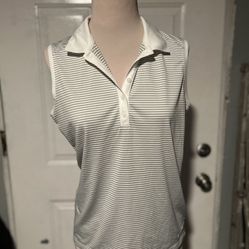NWT Nike Dry Women's Victory Sleeveless Golf Polo Dri-FIT Striped White/Gray, Size M