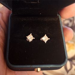 1ct Princess Cuts Diamond Earrings 14k White Gold