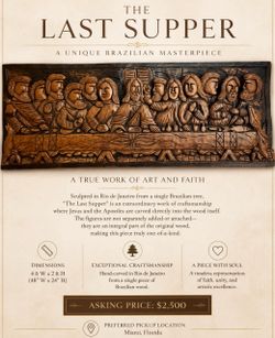 The Last Supper Hand-Carved Wood Relief