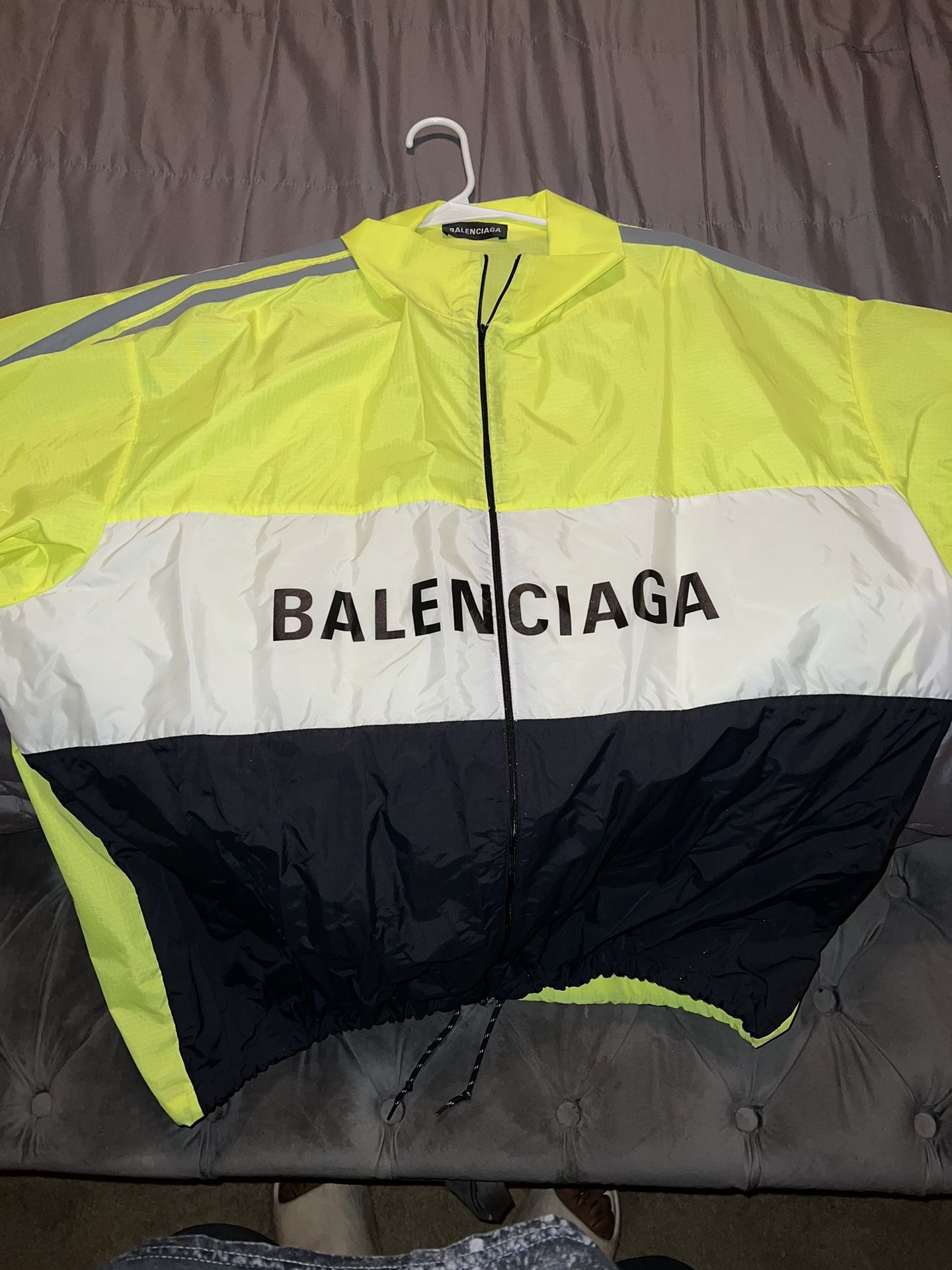 Balenciaga logo print zip up jacket green neon