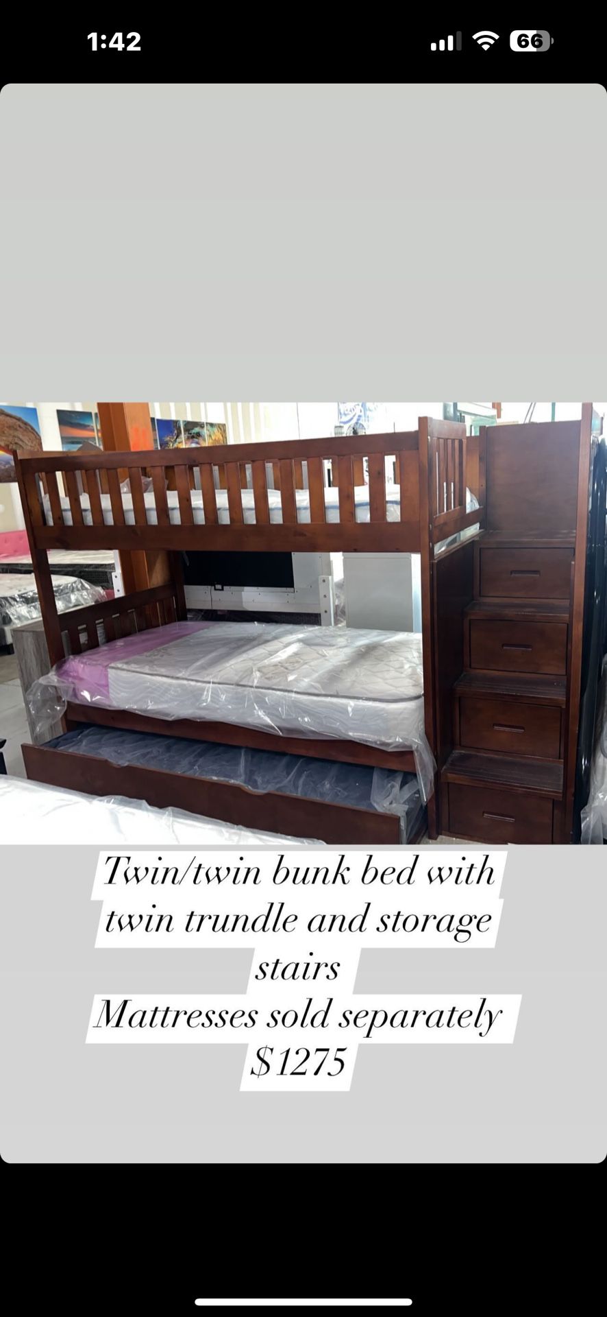Twin/twin bunk bed with twin trundle and storage stairs Mattresses sold separately $1275