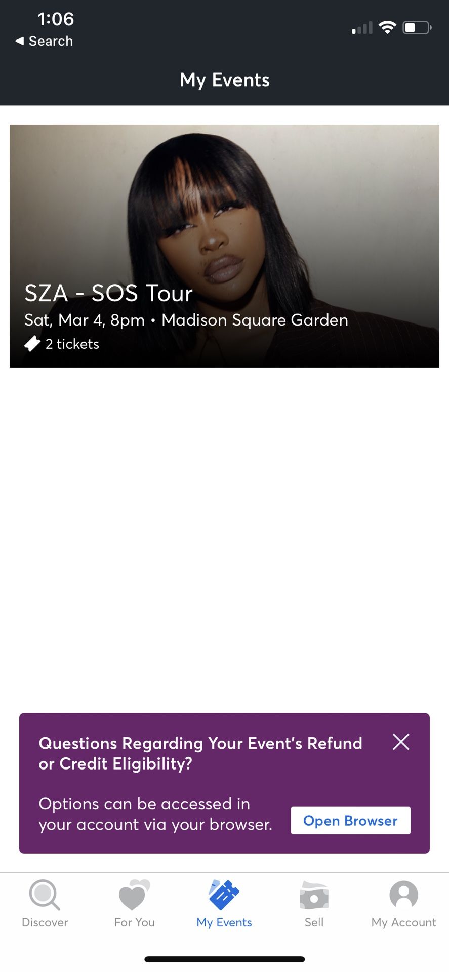 SZA MSG TICKET NIGHT 1
