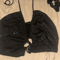 Plus Size Black, Sparkly Bikini Top, Size 2XL 