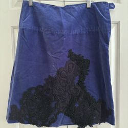 Vintage Anthropology Elevenses Reversible Skirt Blue Velvet Lace & Polka Dot Size 4