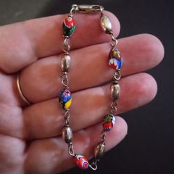 Vintage 7" Sterling Enamel Bead Bracelet