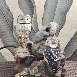 Tabletop Northern Barred Owl Rocks Waterfall Tranquil Vintage Water Fountain Owl Statue Sculpture