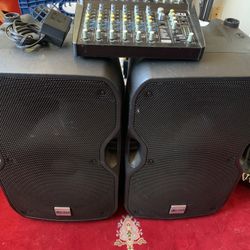 (2) Altos Powered Speakers With 8  Channel Mixer 