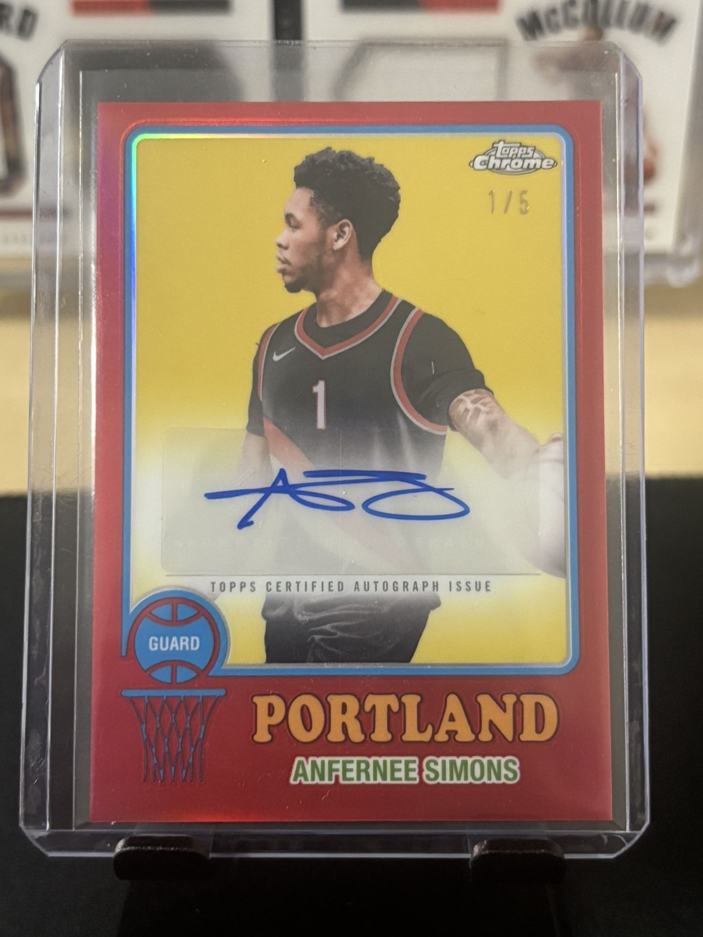 2024-25 Topps Chrome Anfernee Simons RED Geometric Refractor AUTO /5 JERSEY MATC