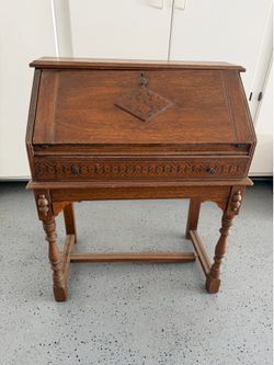 Vintage Oak Secretary Desk / Writing Desk – Antique Drop Front Desk