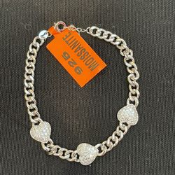 Rhodium Plated Over Sterling 4.00ctw Heart Moissanite 8inch Adjustable Bracelet 