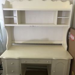 2 Piece White Wooden Desk
