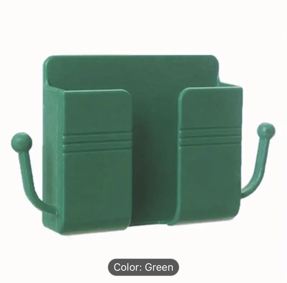 Green Wall Mount Cell Phone Charging Organizer With Cord Hooks