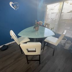 Cracked Glass Table W/ Wooden Base 