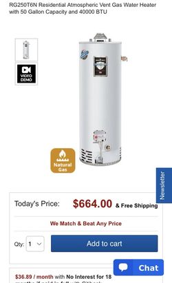 New Gas hot water heater. Bradford White RG250T6N 50 Gallon - 40,000 BTU  Defender Safety System High EF Residential Water Heater Can be delivered f  for Sale in Philadelphia, PA - OfferUp