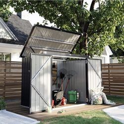NEW  IN BOX，3.3' x 5.6' Metal Storage Shed - Waterproof Outdoor Garbage Can Organizer with Chain Lid