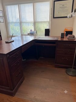 Complete Traditional Cherry L-Shaped Executive Desk with Tons of Storage