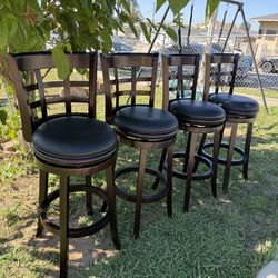 Set of 4 29 inch Swivel Counter Stool, Solid Wood, Faux Leather Cappuccino