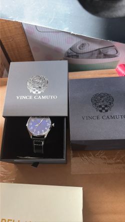 Vince Camuto Aldo Watch VCW2100M Blk And W/ Wht Stitching Navy Dial brand new