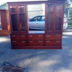 Office Furniture / Desk W/ Glass Cabinets 