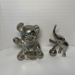 vintage silver-plated teddy bear and Elephant Metal