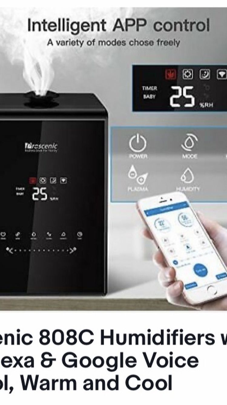 PROscenic Warm cool mist smart humidifier Works with Google Alexa etc.