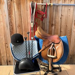 Bates Saddle Close Contact Size 16.5 & Riding Accessories