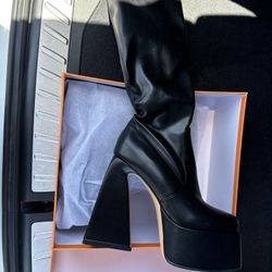 Black Leather Platform Boots 