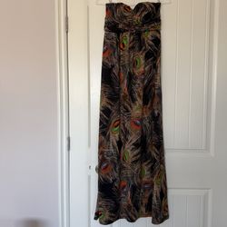 🦚 Poetry Boho Strapless Peacock Feather Maxi Dress with Padded Bra