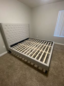 Beige King Tall headboard Bedframe Platform