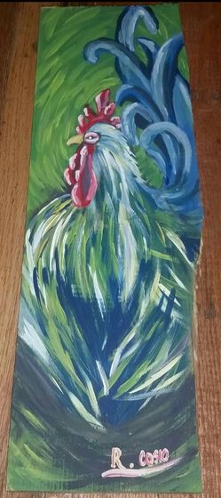 Hand Painted Rooster on Wood Pallet Plank