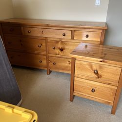 PENDING PICK UP - Long dresser and night stand - pine