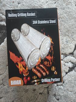 Rolling Grill Basket, Fathers Day Gifts for Dad Husband, Removable Wooden Handle, 304 Stainless Steel