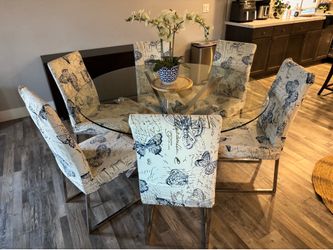 Round Glass Dining Table with 6 Chairs