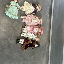 Lot/bundle 6 Ceramic/porcelain Dolls 1 Needs Leg Put On