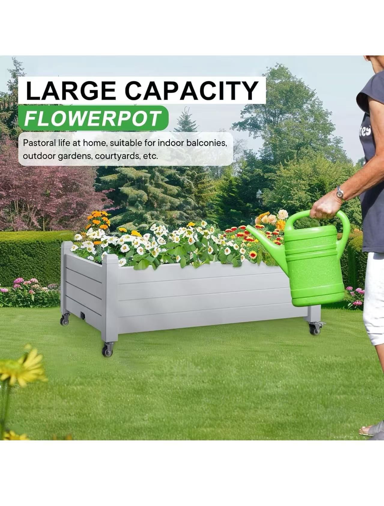 43.31×17.72×17.56IN Resin Planter Raised Beds with Steels,