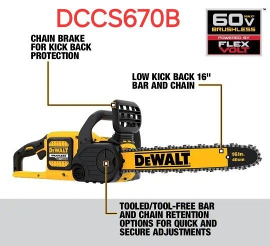 DEWALT
60V MAX 16in. Brushless Battery Powered Chainsaw, Tool Only
