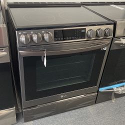 New Scratch And Dent LG 5 Burner Glass Too Black Stainless Steel Slide In Range. 1 Year Warranty 