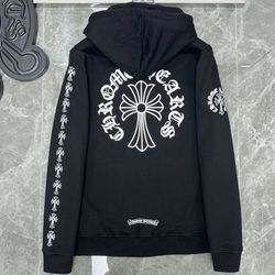 Chrome Cross hearts Hoodie Denim Jeans Tears Zip Up Off White Logo Hooded Jacket Sweater Small S Medium M Large L XL Coat 