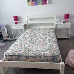 Twin Bed Frame, Mattress, And Night Stands 