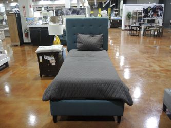 JGW Spencer Twin Tufted Upholstered Bed - Teal | Headboard