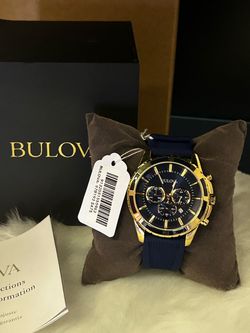 Bulova Chronograph Watch Blue and Gold