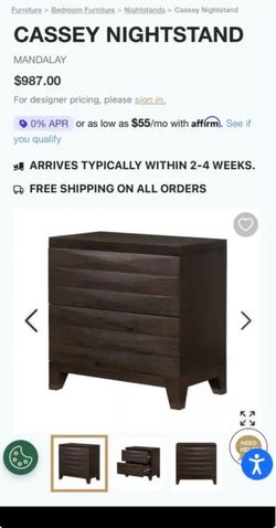 MCM Modern Mandalay Cassey 2-Drawer Wave-Front Nightstand – Dark Espresso – Retail $989  https://offerup.com/redirect/?o=aHR0cHM6Ly9zaGFyZS5nb29nbGUvc