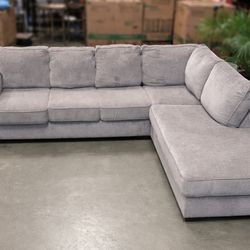 111” L-Shaped Sectional Sofa – Gray Fabric – 91” Chaise – $200