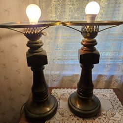 2 Vintage Heavy Wooden Lamps