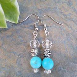Turquoise - Crystal - Handmade Glass Bead Earrings