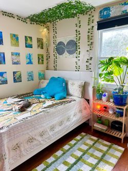 Full size white bed frame and mattress
