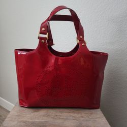 Tori Burch east west red pantent leather tote